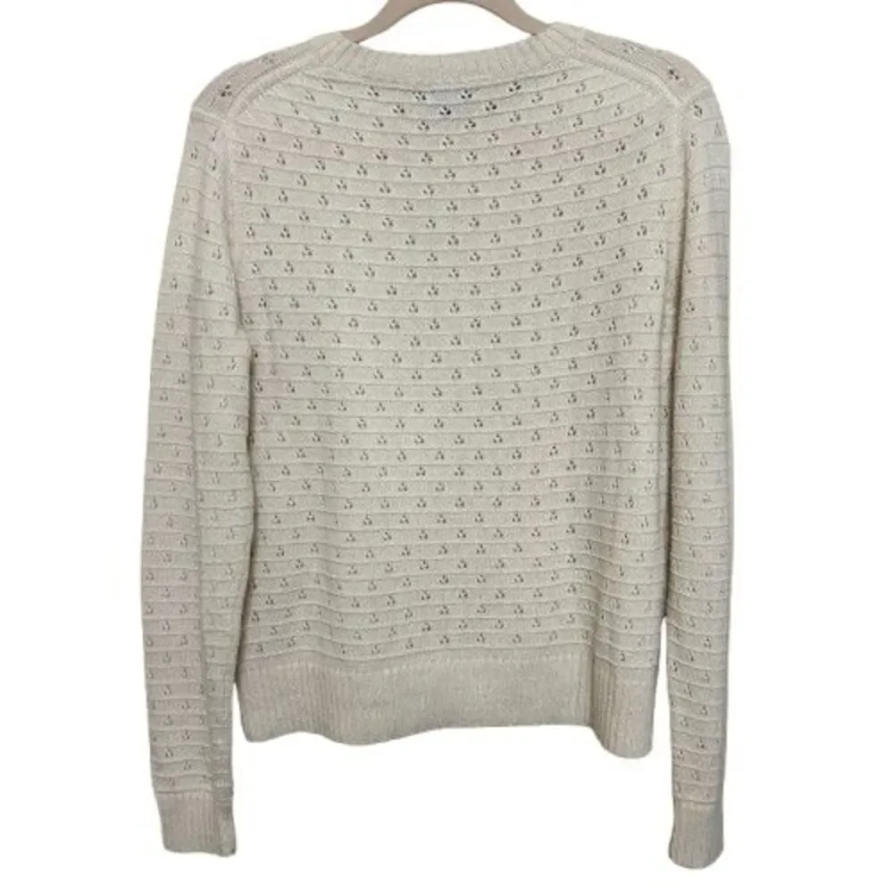 J. Crew Pointelle Crewneck Sweater Womens Large Cream Wool Alpaca Pullover